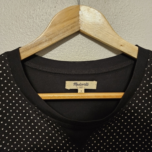 Madewell 100% Silk (Front) Black & White Heart Print Blouse Shirt Size Small - Picture 2 of 6